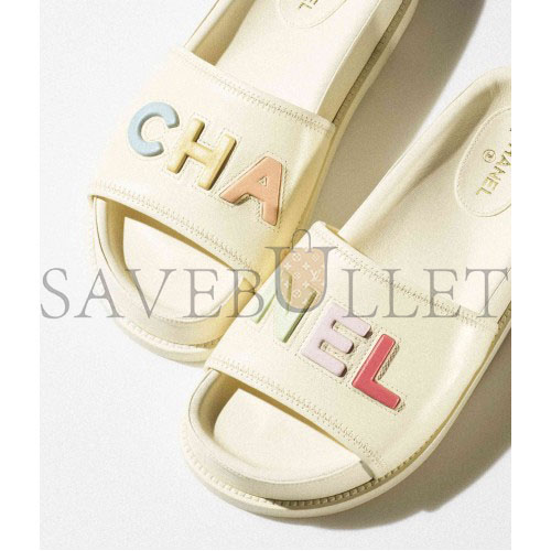 CHANEL MULES 		LAMBSKIN			IVORY & MULTICOLOR G38933 X56443 K3919