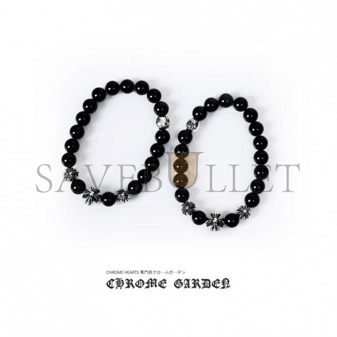 CHROME HEARTS ONYX BEAD BRACELET 8MM (4 SILVER BEADS)