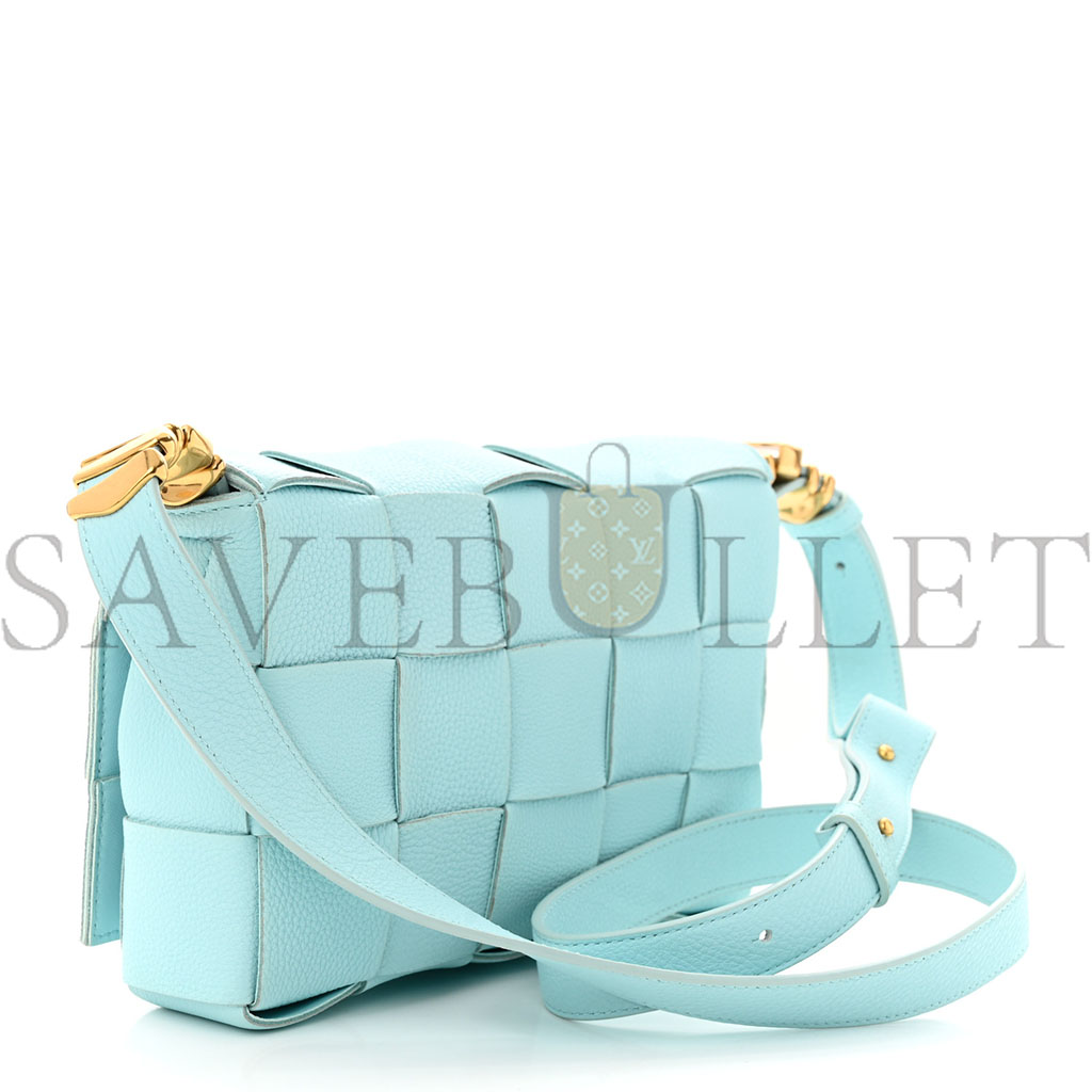 BOTTEGA VENETA GRAINED CALFSKIN MAXI INTRECCIATO CASSETTE CROSSBODY BAG PALE BLUE (23*15*5.5cm)