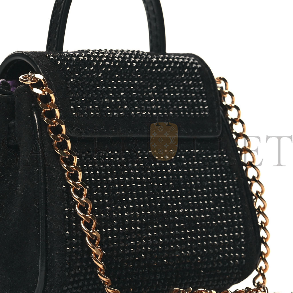 VERSACE SUEDE CRYTSTAL STUDDED MICRO LA MEDUSA BAG BLACK  (29*9*5cm)