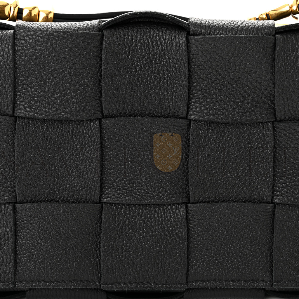 BOTTEGA VENETA GRAINED CALFSKIN MAXI INTRECCIATO CASSETTE CROSSBODY BAG BLACK  (23*15*5.5cm)