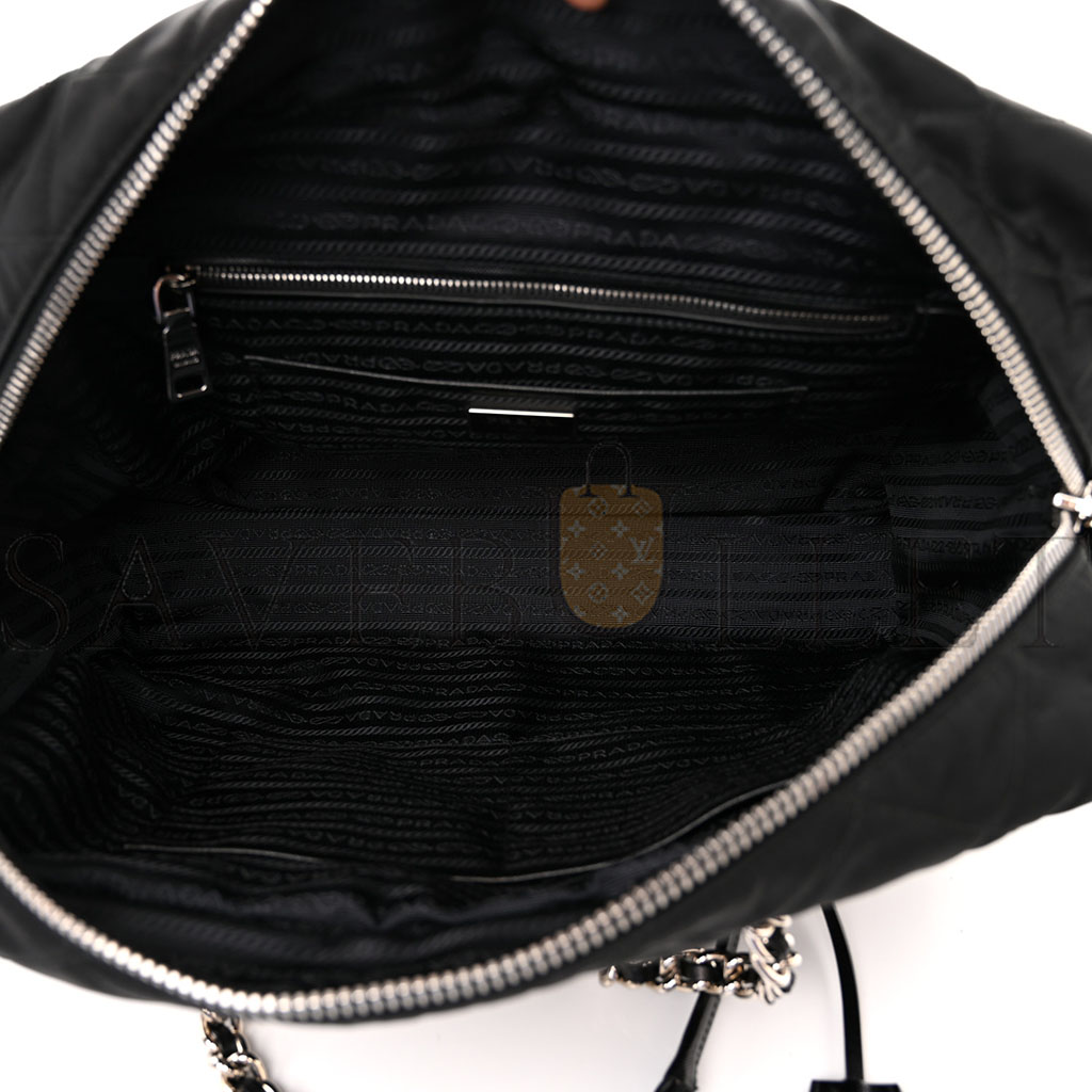 PRADA NYLON TESSUTO IMPUNTU QUILTED SHOULDER BAG BLACK (36*25*14cm)