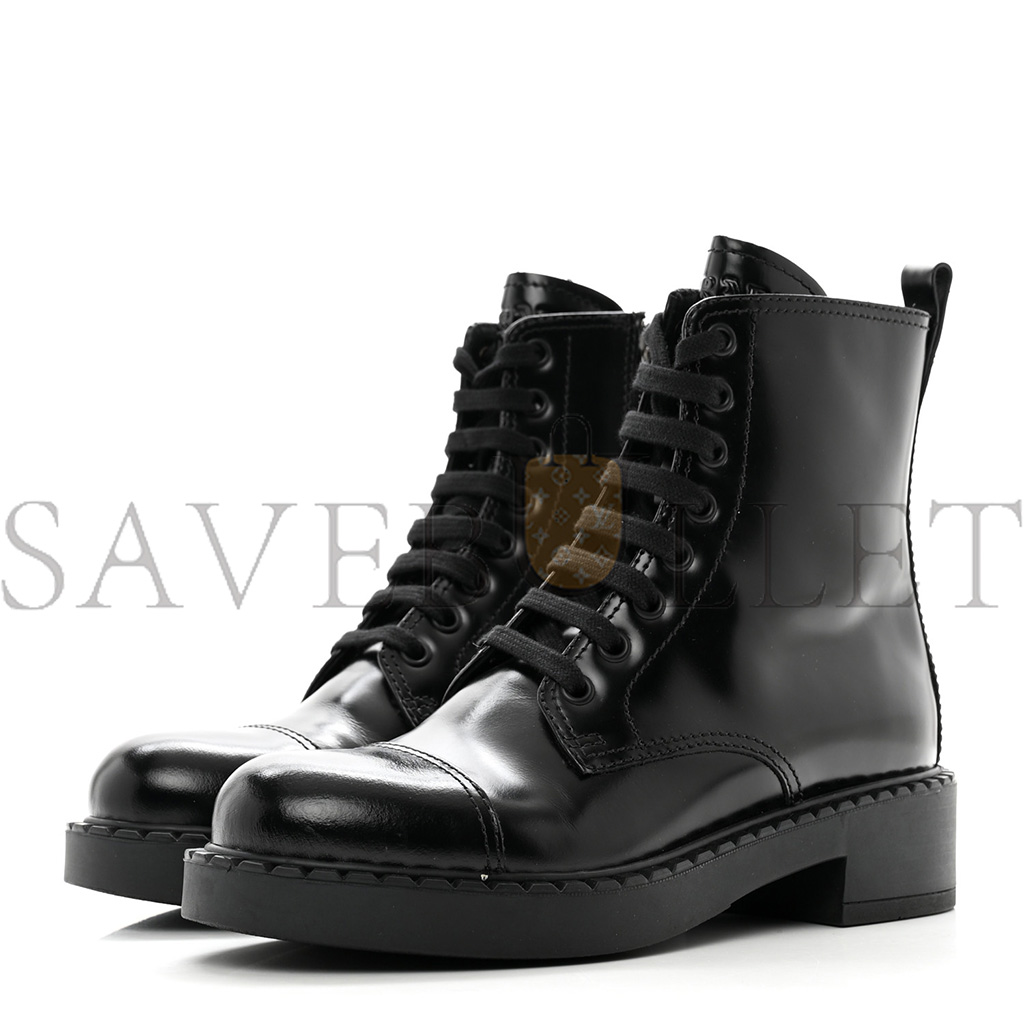 PRADA SPAZZOLATO CHOCOLATE 50MM COMBAT BOOTS 36 BLACK