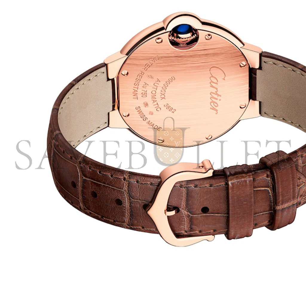 CARTIER BALLON BLEU DE CARTIER WATCH 33MM, AUTOMATIC MOVEMENT, ROSE GOLD, LEATHER W6920097