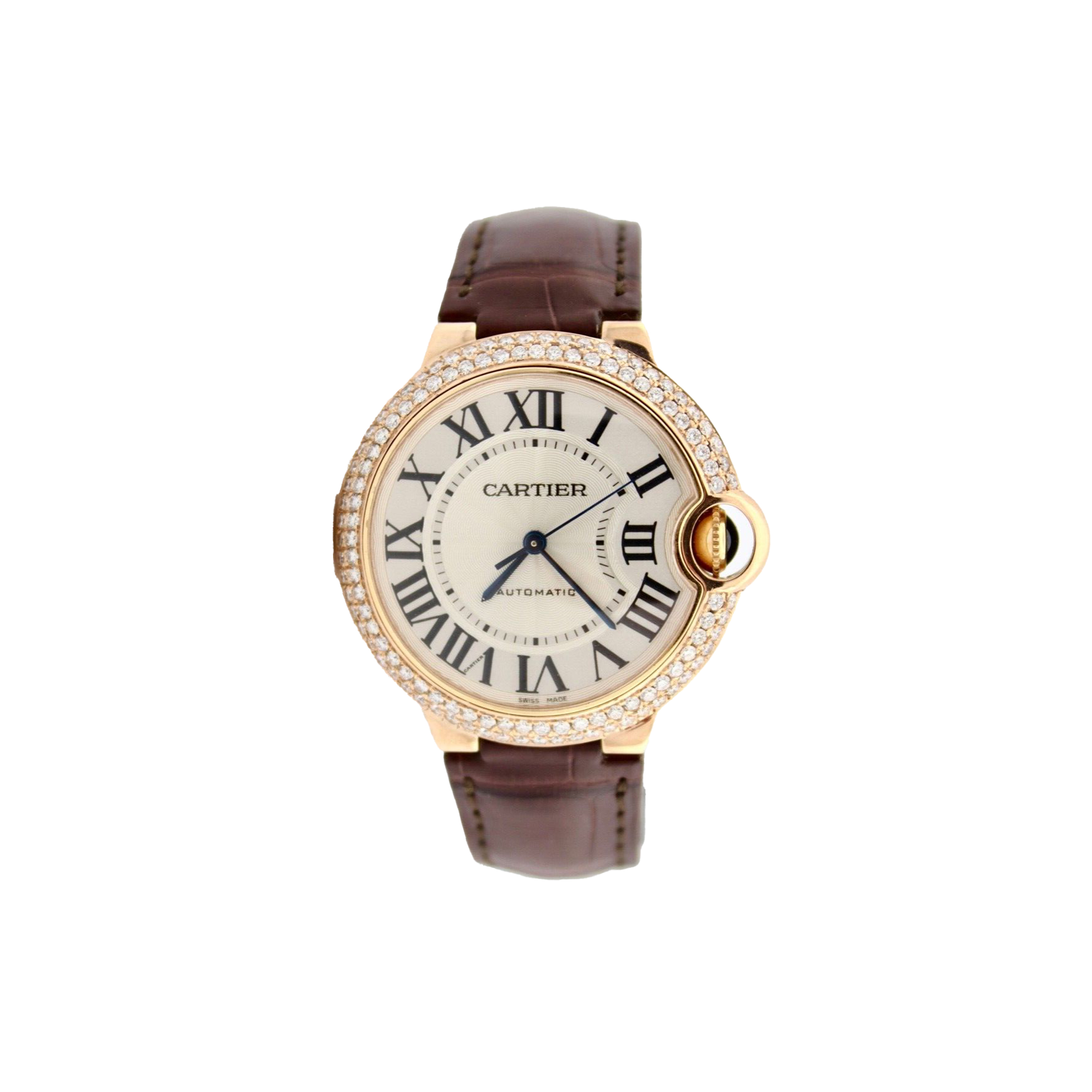 CARTIER BALLON BLEU ROSE GOLD 36MM DIAMOND ENCRUSTED WATCH WGBB0009