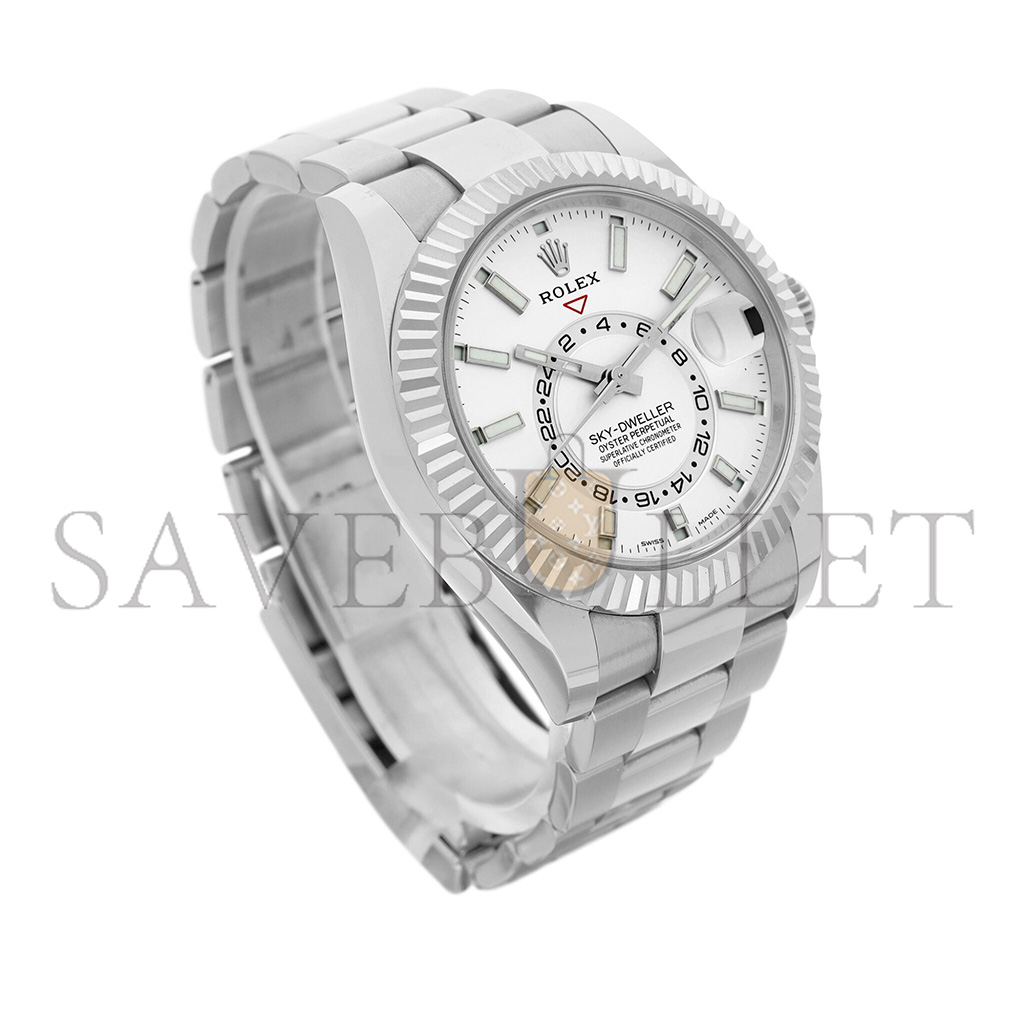 ROLEX SKY-DWELLER STAINLESS STEEL ANNUAL CALENDAR DUAL TIME ZONE WRISTWATCH WITH WHITE GOLD 326934