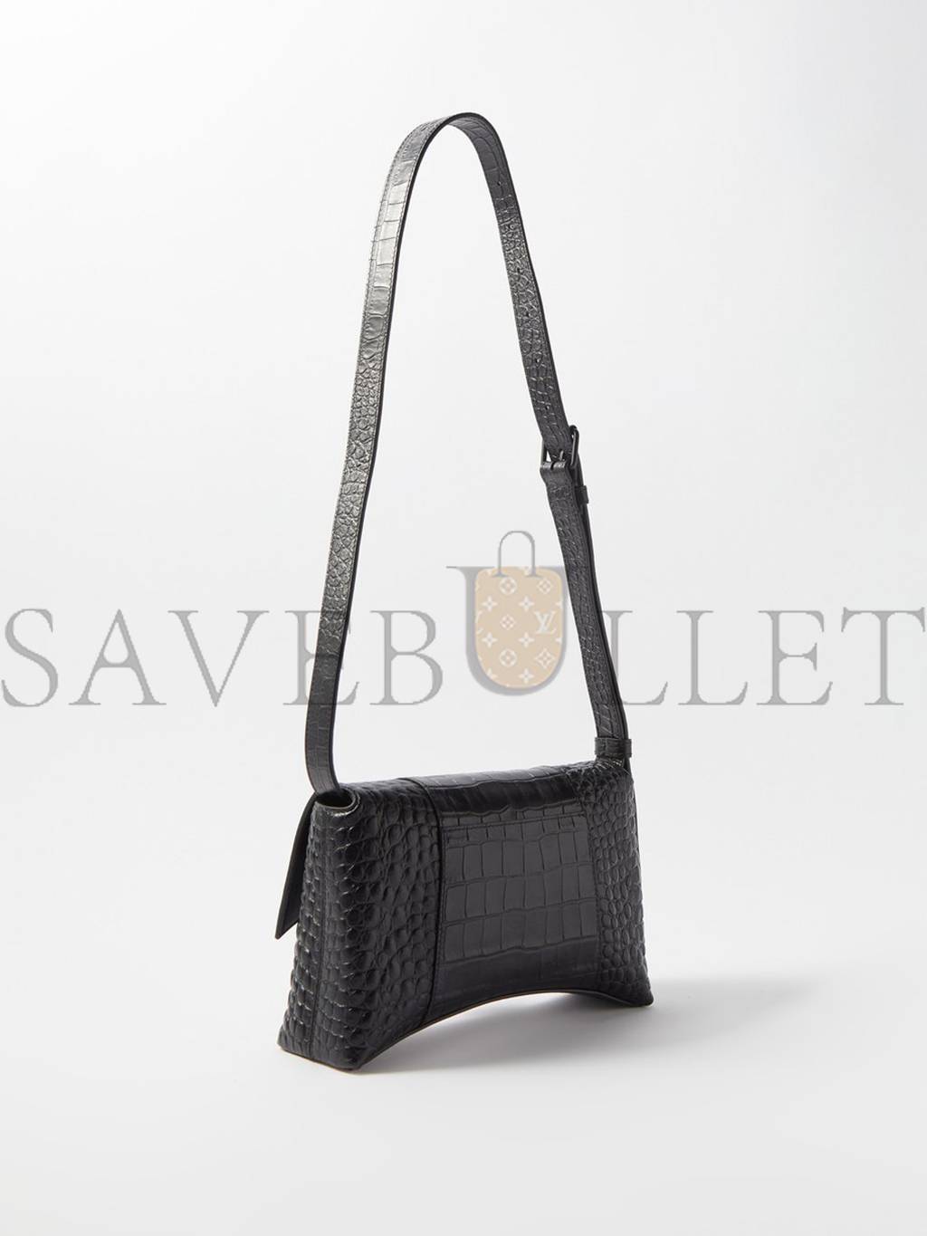 BALENCIAGA BLACK DOWNTOWN XS CROCODILE-EFFECT LEATHER BAG  MATCHESFASHION US (25.4*15*6cm)