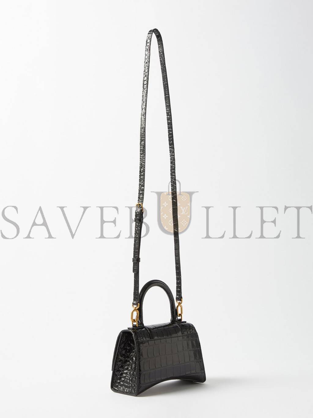 BALENCIAGA BLACK HOURGLASS XS CROCODILE-EFFECT LEATHER BAG  MATCHESFASHION US (19*12.1*7.6cm)