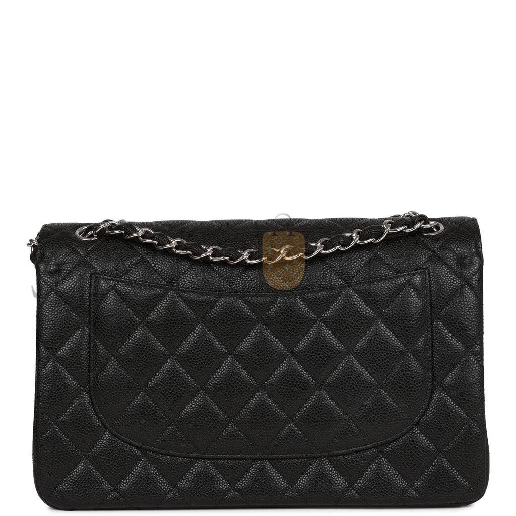 CHANEL JUMBO CLASSIC DOUBLE FLAP BAG BLACK CAVIAR SILVER HARDWARE (30*20*9cm)