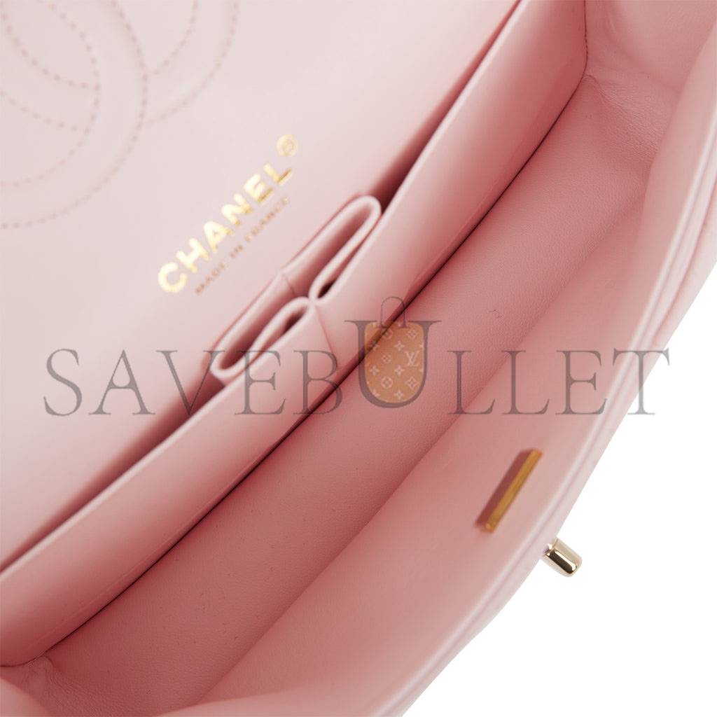 CHANEL MEDIUM CLASSIC DOUBLE FLAP BAG LIGHT PINK CAVIAR LIGHT GOLD HARDWARE (25.5*15.2*7cm)