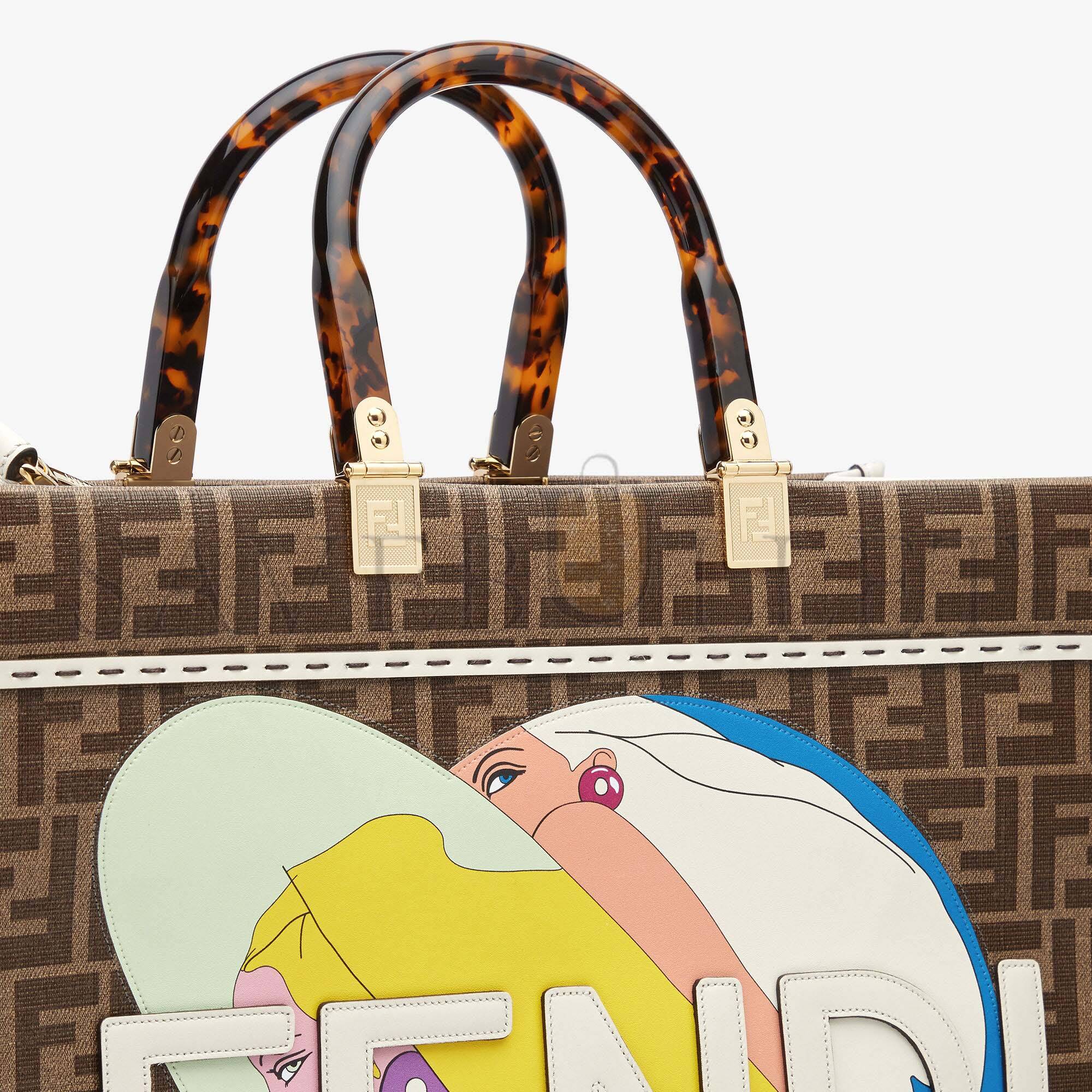 FENDI SUNSHINE MEDIUM - FF GLAZED FABRIC SHOPPER WITH INLAY 8BH386AJHJF1HB5 (35*31*17cm)