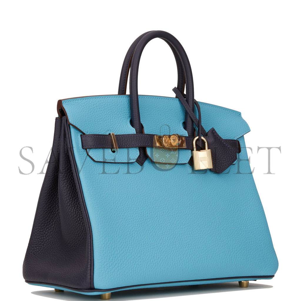 HERMES SPECIAL ORDER (HSS) BIRKIN 25 BLEU DU NORD AND BLEU NUIT TOGO PERMABRASS HARDWARE HANDMADE (25cm) 