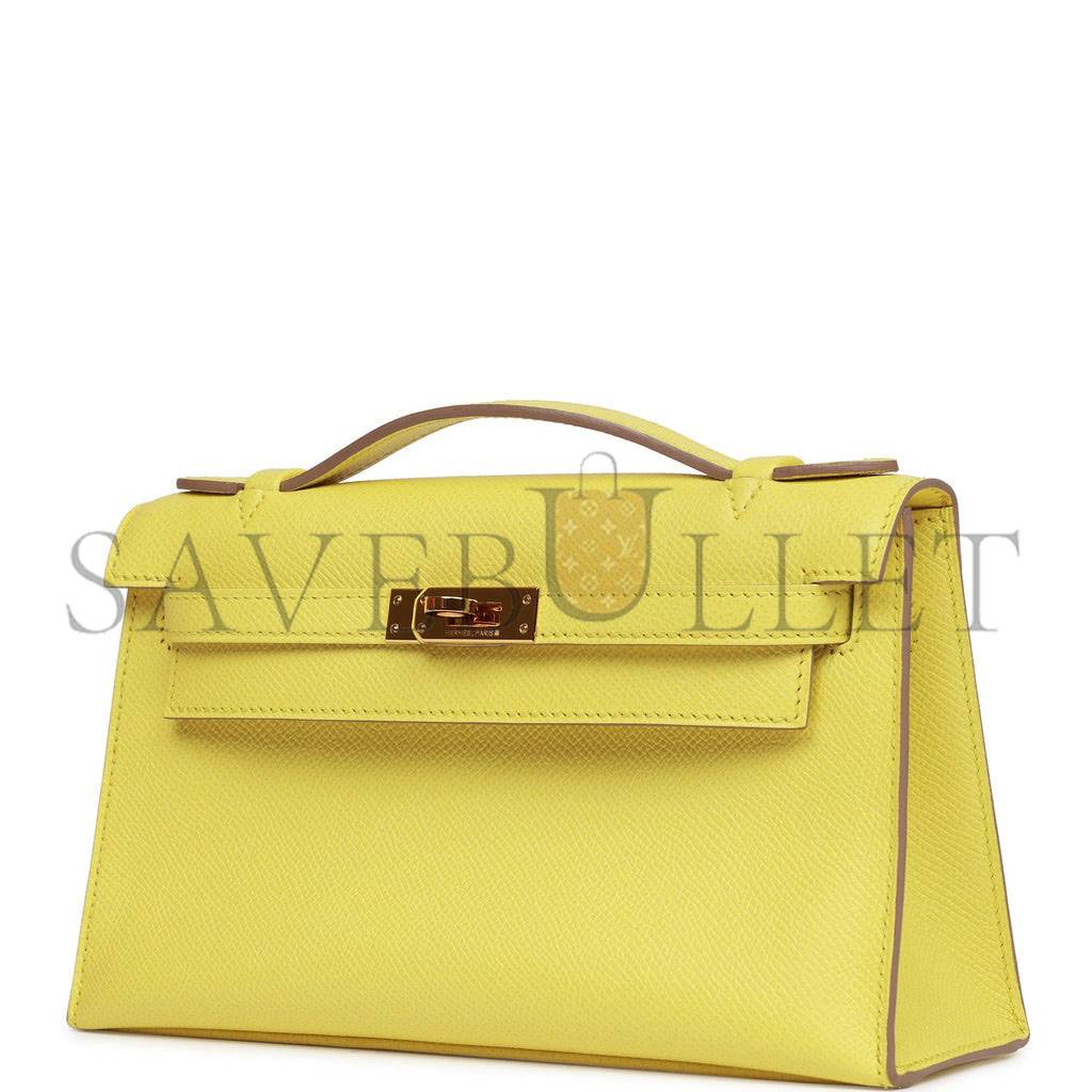 HERMES KELLY POCHETTE SOUFRE EPSOM GOLD HARDWARE  (22*12*13cm)