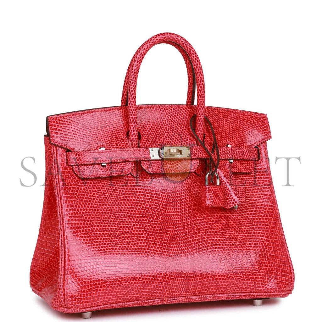 HERMES BIRKIN 25 ROSE EXTREME LIZARD  PALLADIUM HARDWARE (25*19*12cm)