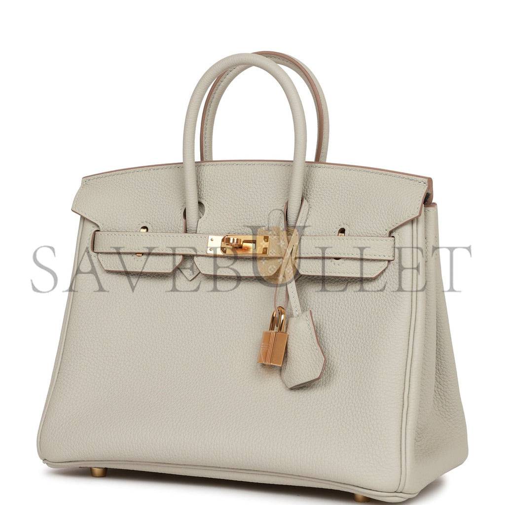 HERMES BIRKIN 25 GRIS PERLE TOGO GOLD HARDWARE HANDMADE (25*19*12cm)