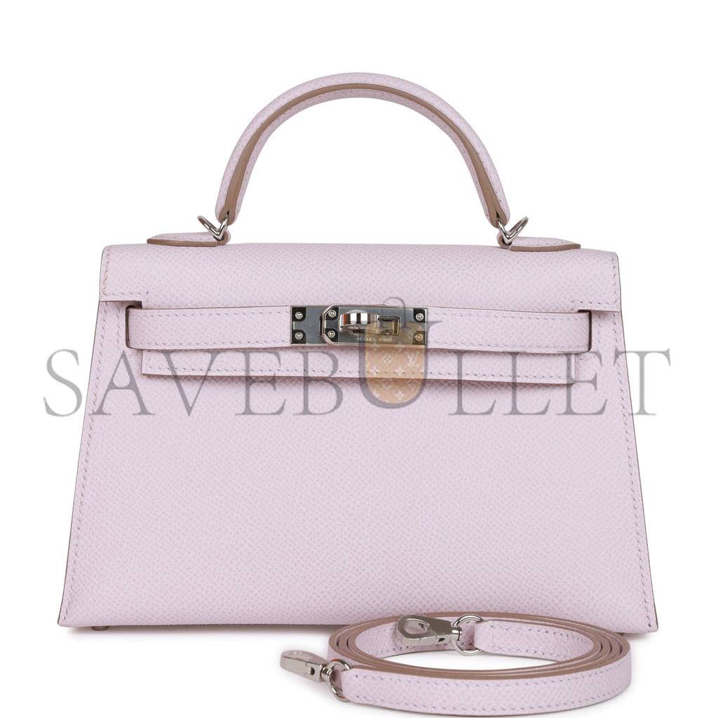 HERMES MINI KELLY SELLIER 20 MAUVE PALE EPSOM PALLADIUM HARDWARE (19*12*5.5cm)