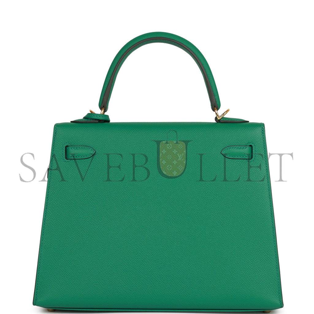 HERMES KELLY SELLIER 25 VERT VERTIGO EPSOM GOLD HARDWARE HANDMADE  (25*17*7cm)