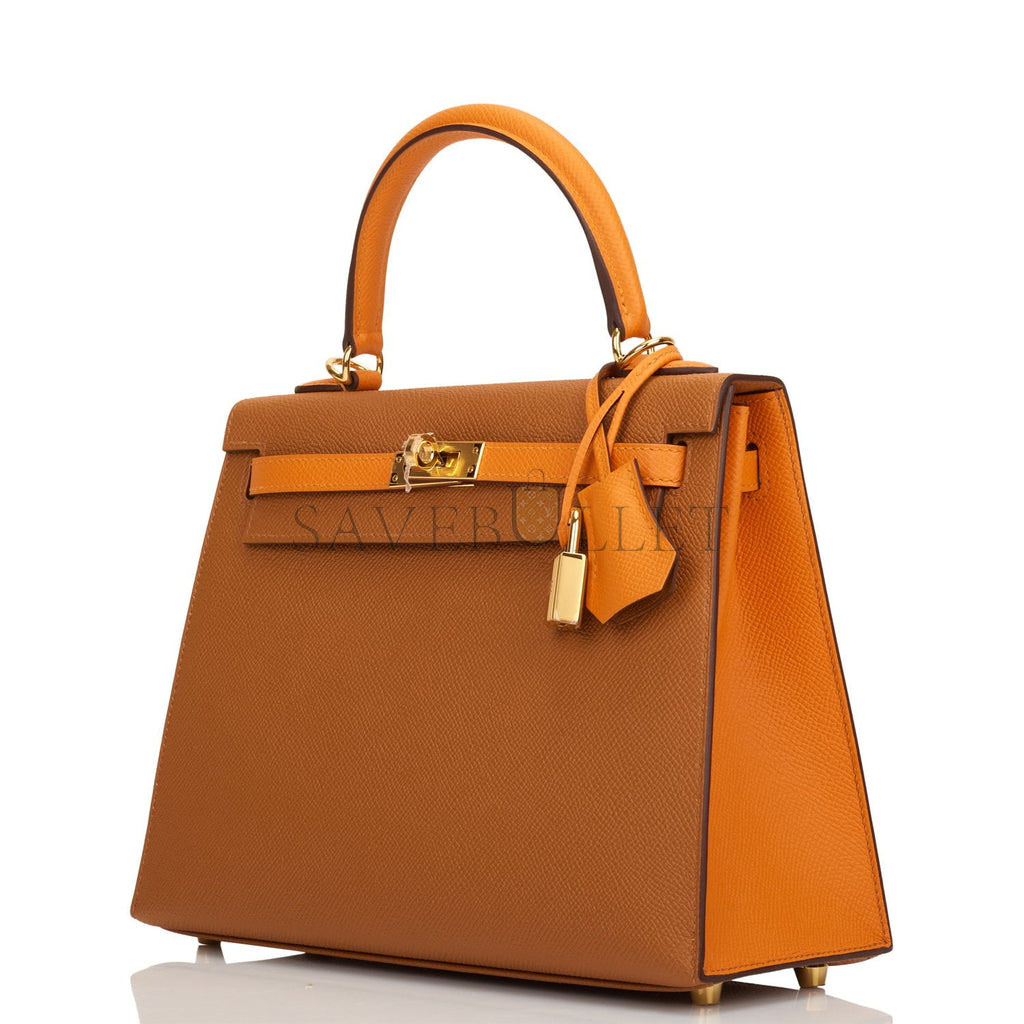 HERMES SPECIAL ORDER (HSS) KELLY SELLIER 25 GOLD AND APRICOT EPSOM GOLD HARDWARE HANDMADE (25*17*7cm)