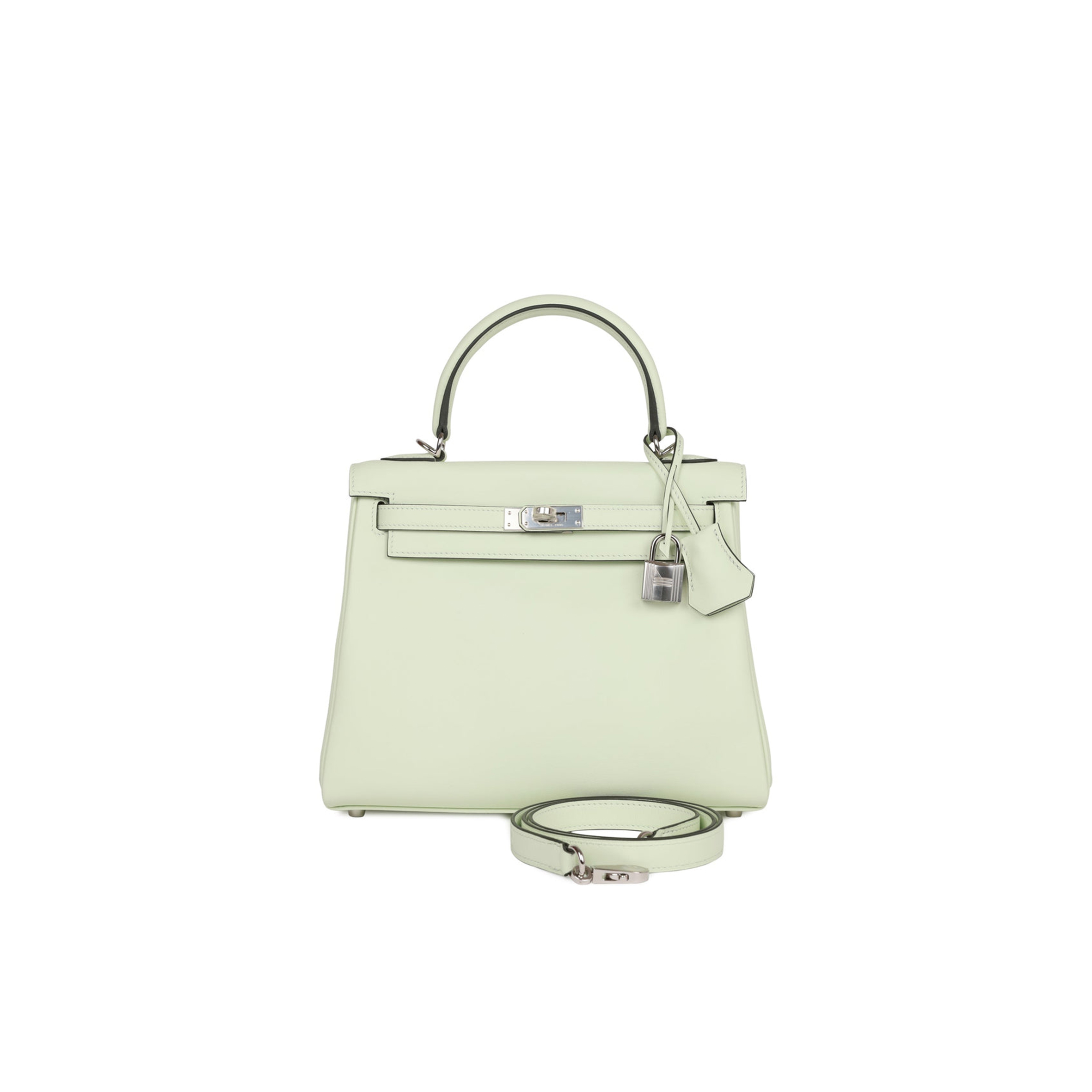 HERMES KELLY RETOURNE 25 VERT FIZZ SWIFT PALLADIUM HARDWARE HANDMADE (25*17*7cm)