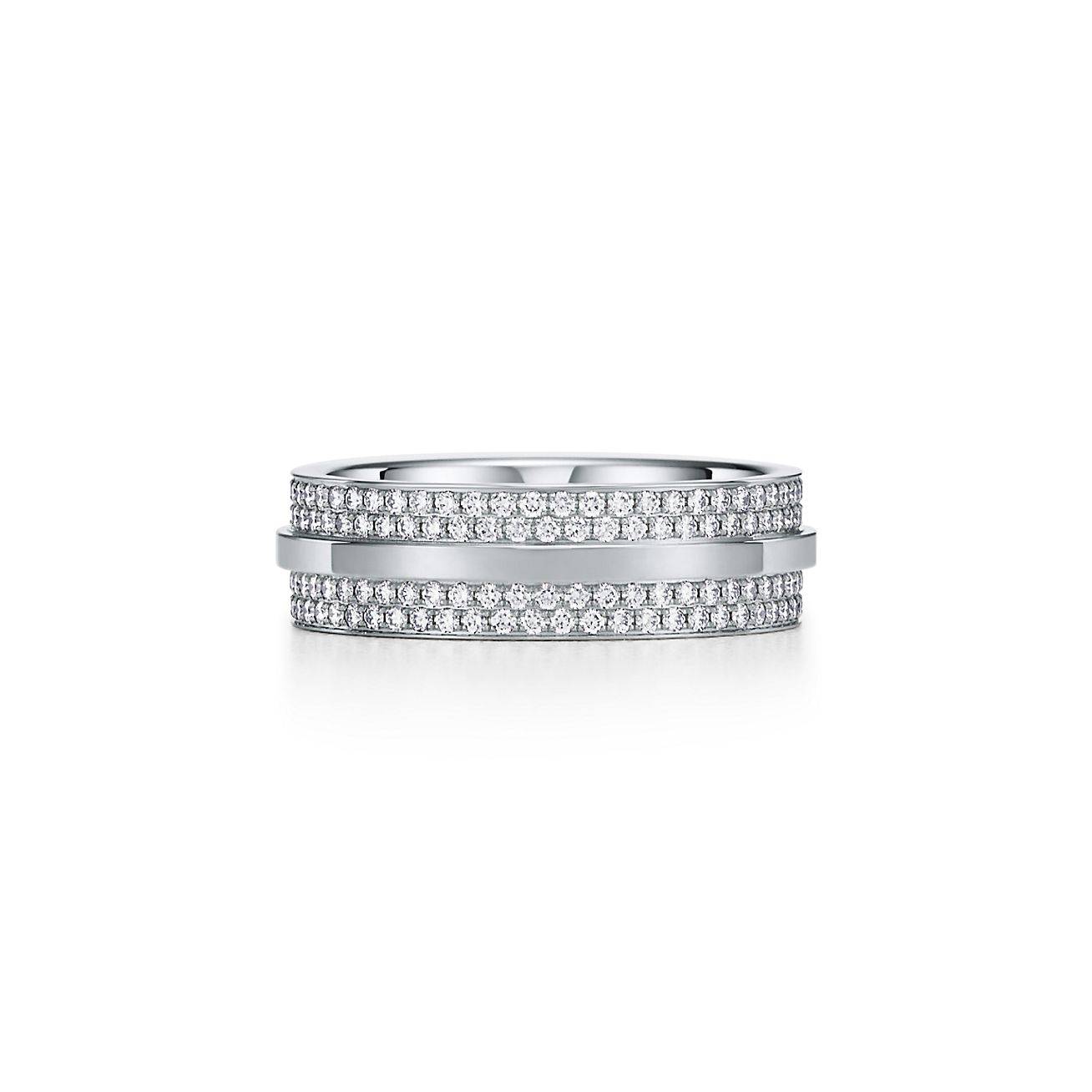 TIFFANY T WIDE PAVÉ DIAMOND RING IN 18K WHITE GOLD