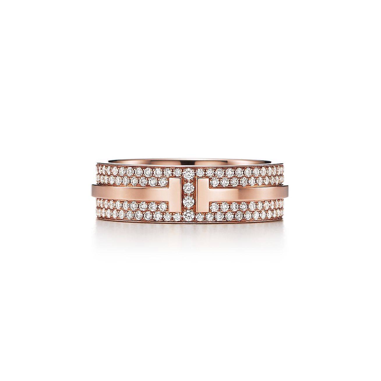 TIFFANY T WIDE PAVÉ DIAMOND RING IN 18K ROSE GOLD