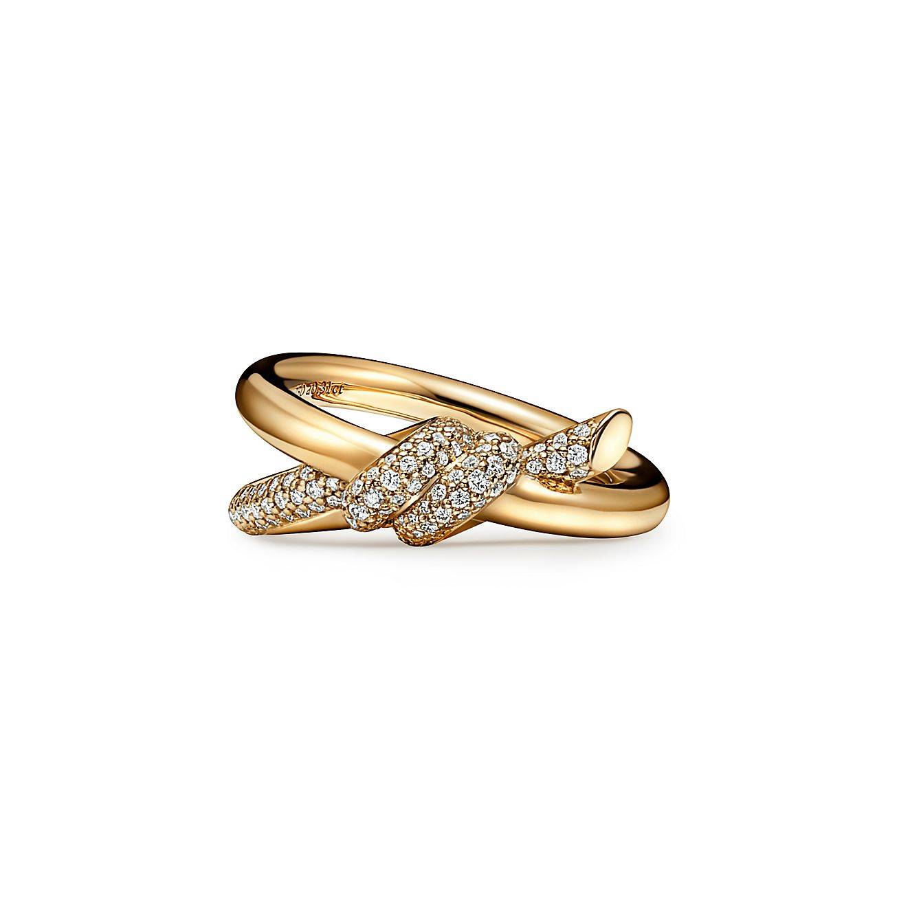 TIFFANY KNOT DOUBLE ROW RING IN YELLOW GOLD WITH DIAMONDS