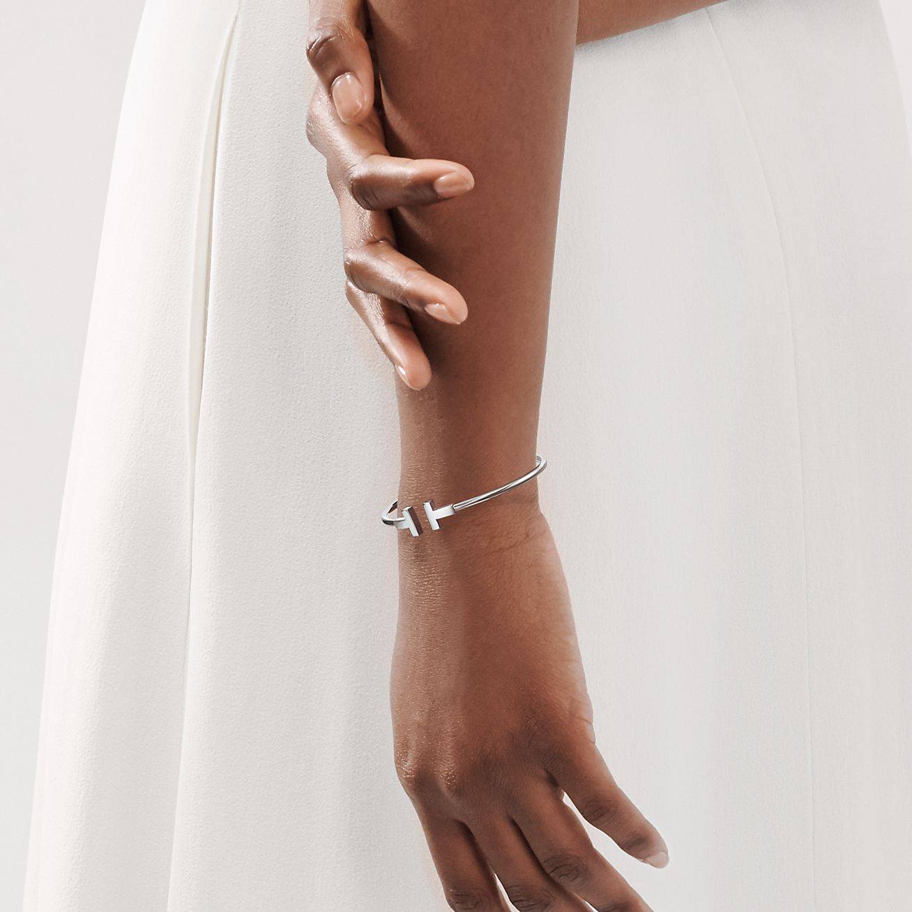 Tiffany T Narrow Wire Bracelet in 18k White Gold