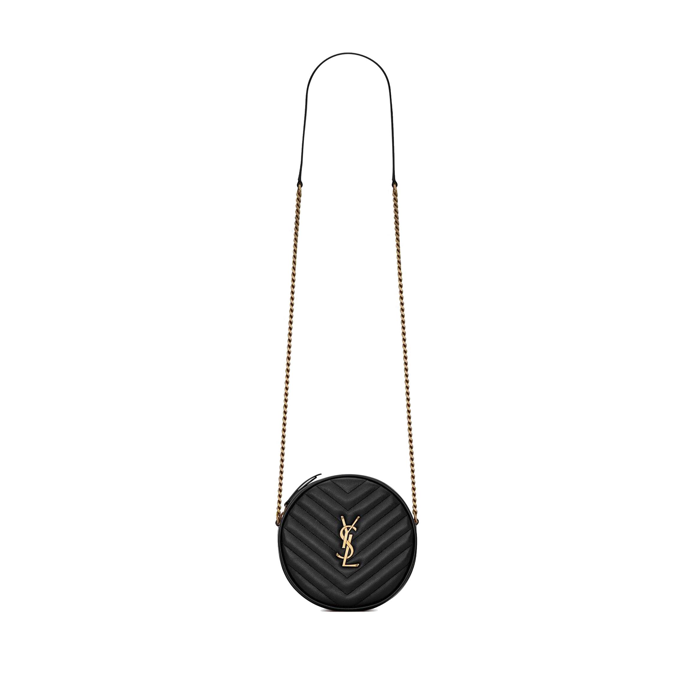 YSL VINYLE ROUND CAMERA BAG IN CHEVRON-QUILTED GRAIN DE POUDRE EMBOSSED LEATHER 6104361GF071000 (17*17*5.5cm) YSL VINYLE ROUND CAMERA BAG IN CHEVRON-QUILTED GRAIN DE POUDRE EMBOSSED LEATHER 6104361GF071000 (17*17*5.5cm)