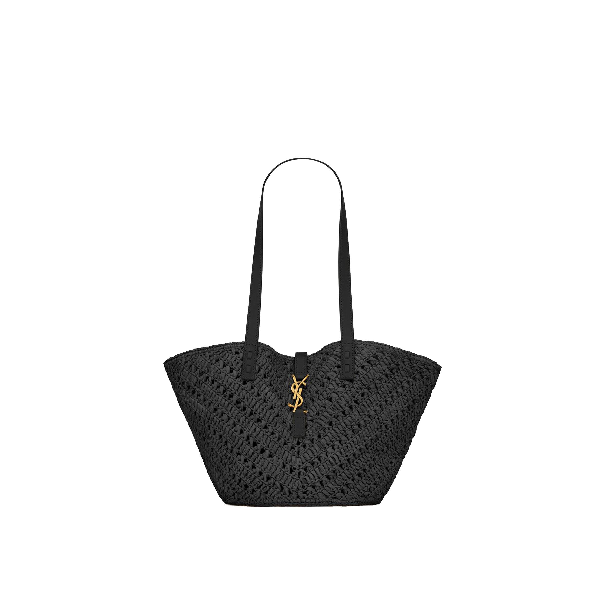 YSL PANIER SMALL IN RAFFIA AND VEGETABLE-TANNED LEATHER 751240GAADP1000 (38*21*20cm)