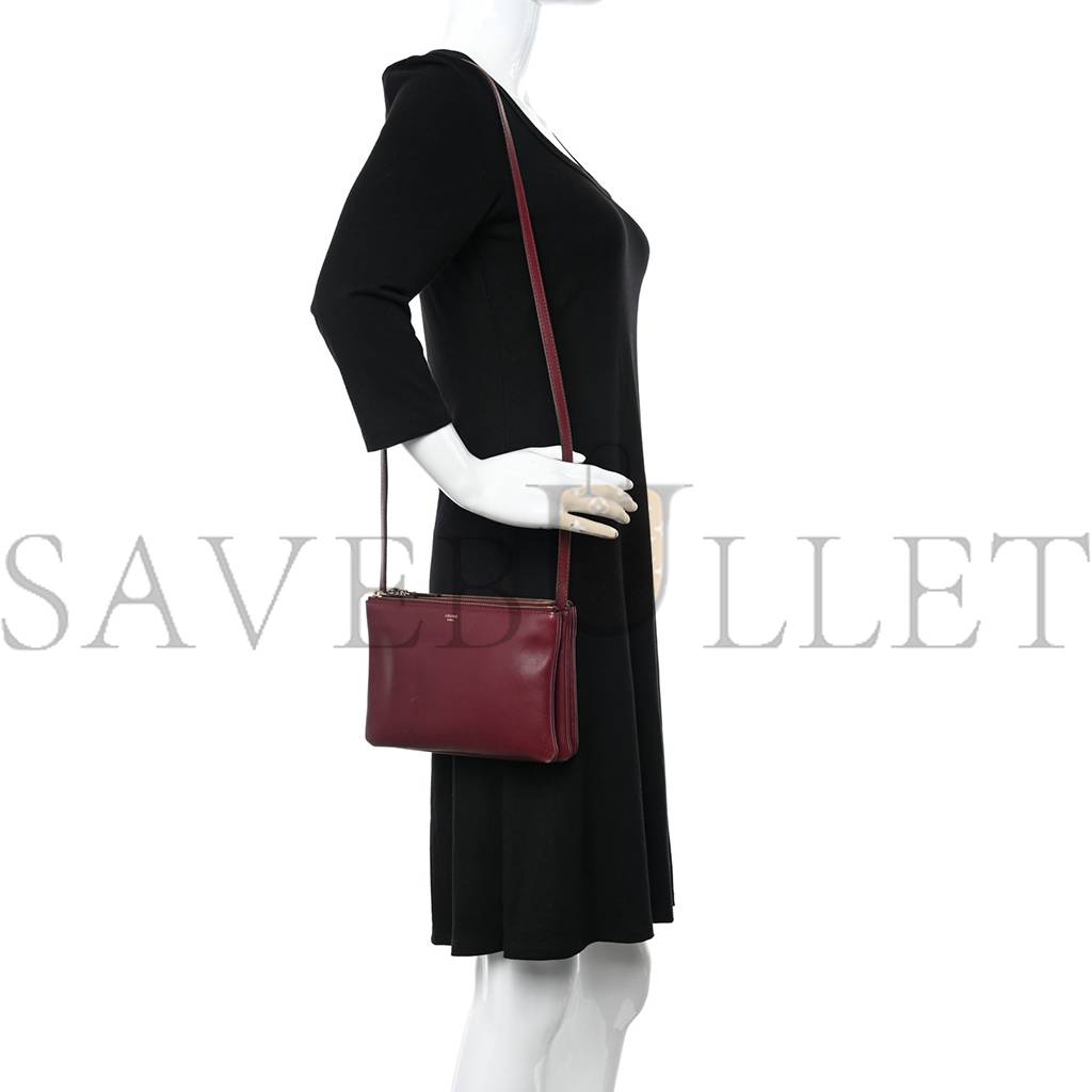 CELINE SMOOTH LAMBSKIN SMALL TRIO CROSSBODY BAG BURGUNDY (22*15*4cm)