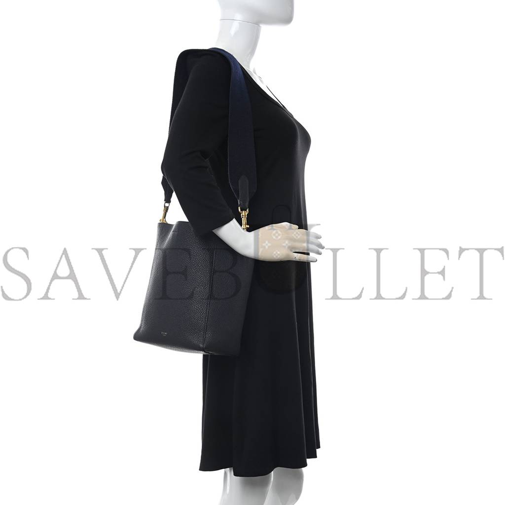 CELINE SOFT GRAINED CALFSKIN SMALL SANGLE BUCKET BAG NAVY BLUE (25*18*11cm)