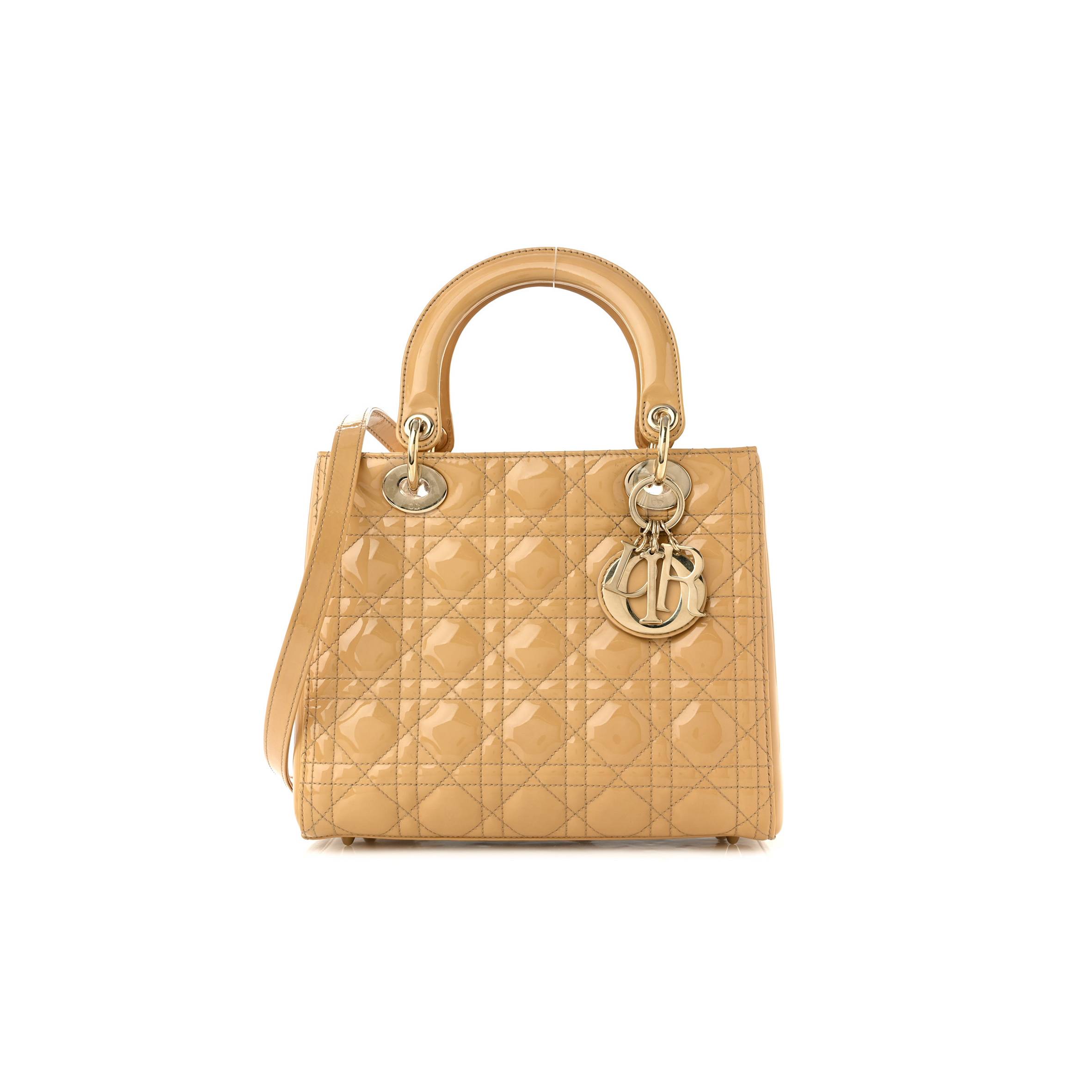 DIOR PATENT CANNAGE MEDIUM LADY DIOR BEIGE (23*20*12.1cm)