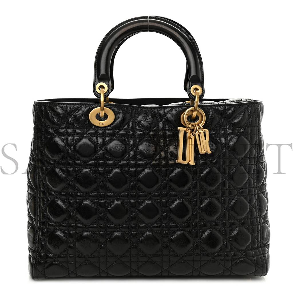 DIOR CRINKLED PATENT CANNAGE LARGE LADY DIOR BLACK (32*24*12.7cm) DIOR CRINKLED PATENT CANNAGE LARGE LADY DIOR BLACK (32*24*12.7cm)