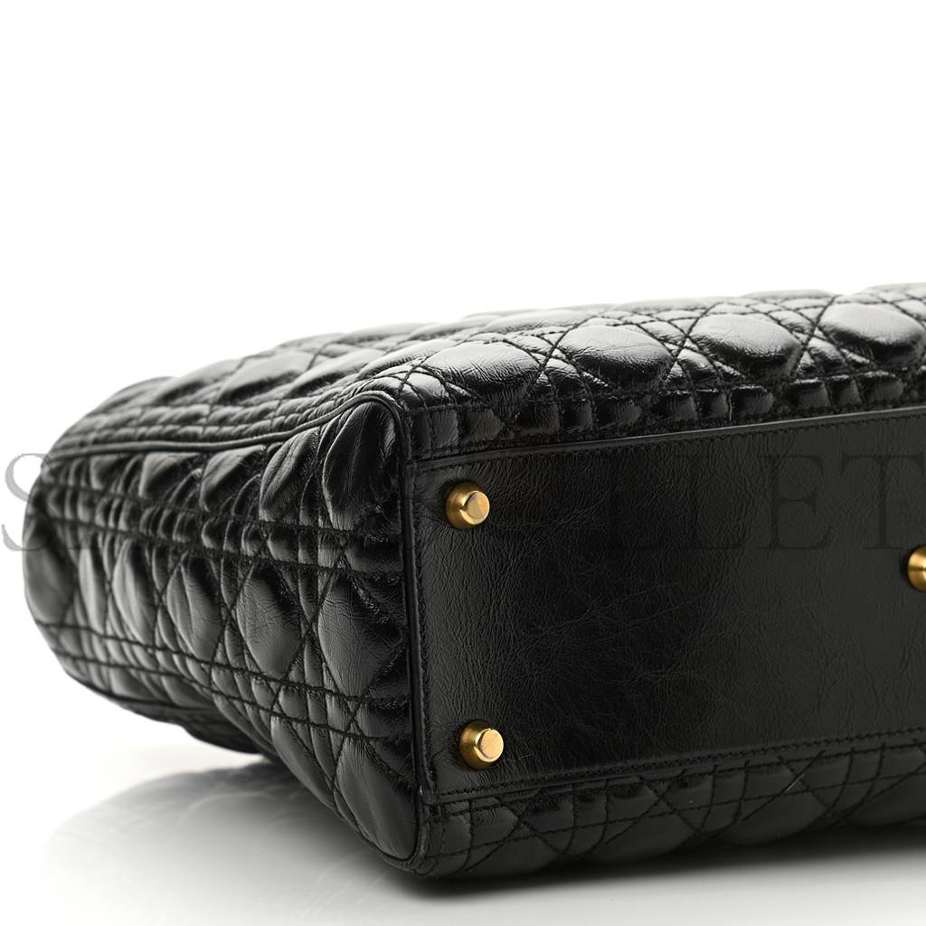 DIOR CRINKLED PATENT CANNAGE LARGE LADY DIOR BLACK (32*24*12.7cm) DIOR CRINKLED PATENT CANNAGE LARGE LADY DIOR BLACK (32*24*12.7cm)