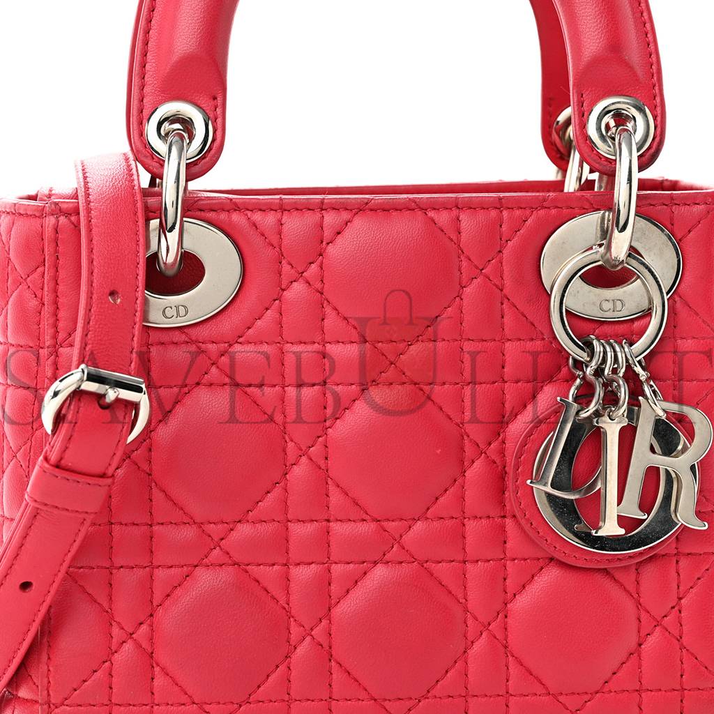 DIOR LAMBSKIN CANNAGE MINI LADY DIOR FUCHSIA (17*15*7cm)