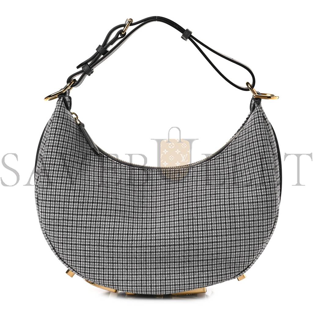 FENDI WOOL HOUNDSTOOTH SMALL FENDIGRAPHY HOBO BAG GRIGIO ANTHRACITE (28*23*8cm)