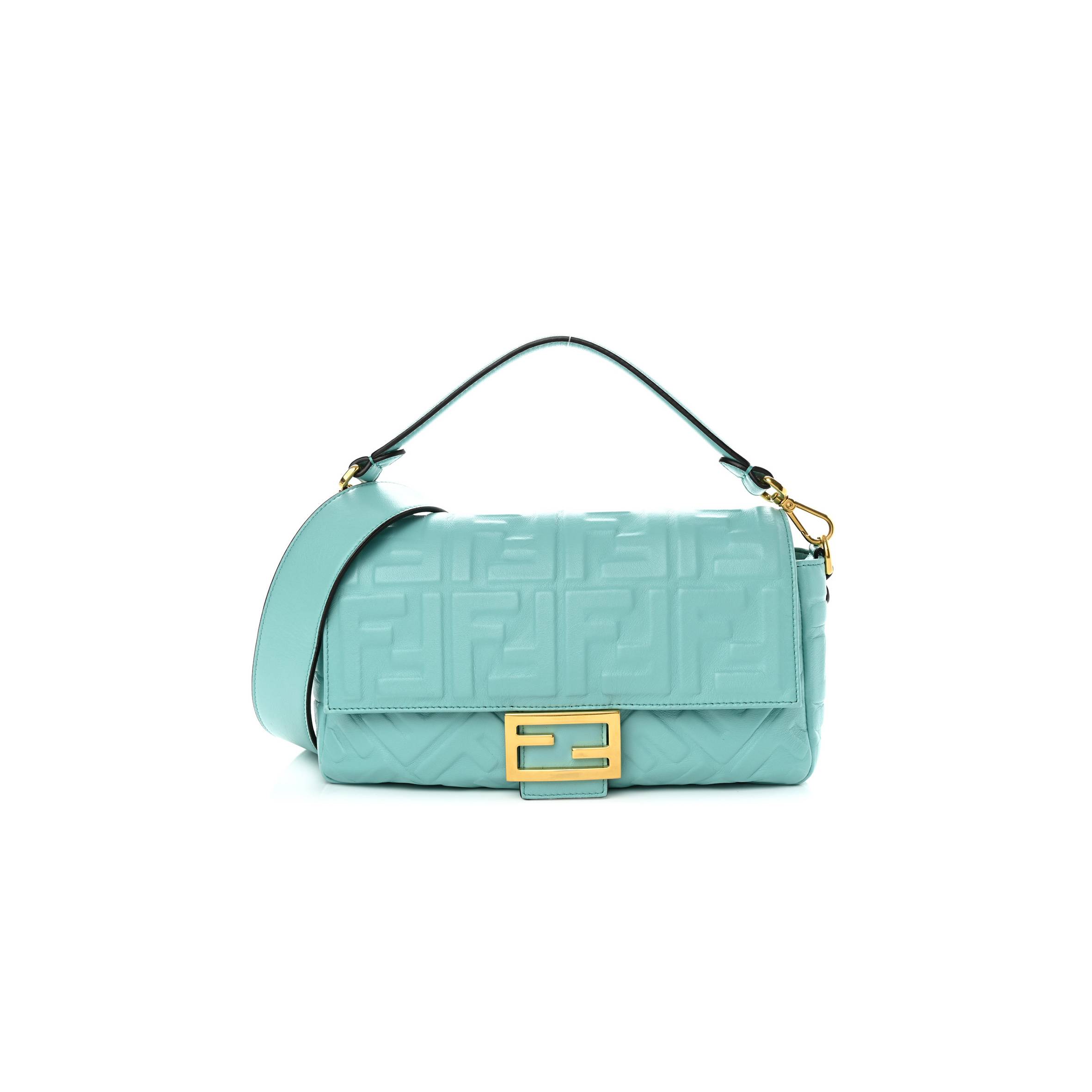 FENDI NAPPA FF 1974 EMBOSSED BAGUETTE TIFFANY (26*17*6cm)